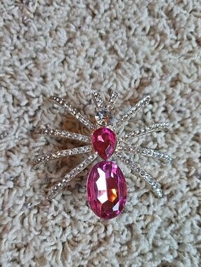 Pink Crystal Spider Brooch with Rhinestone Legs